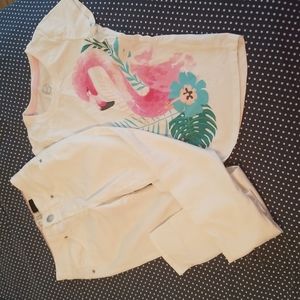 V.I.P. JEANS white girls size 8 & WonderNation Tshirt w Flamingo size 7/8